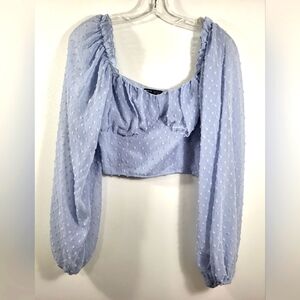 SHEIN baby blue swiss dot 1/2 crop top women's M  #1882